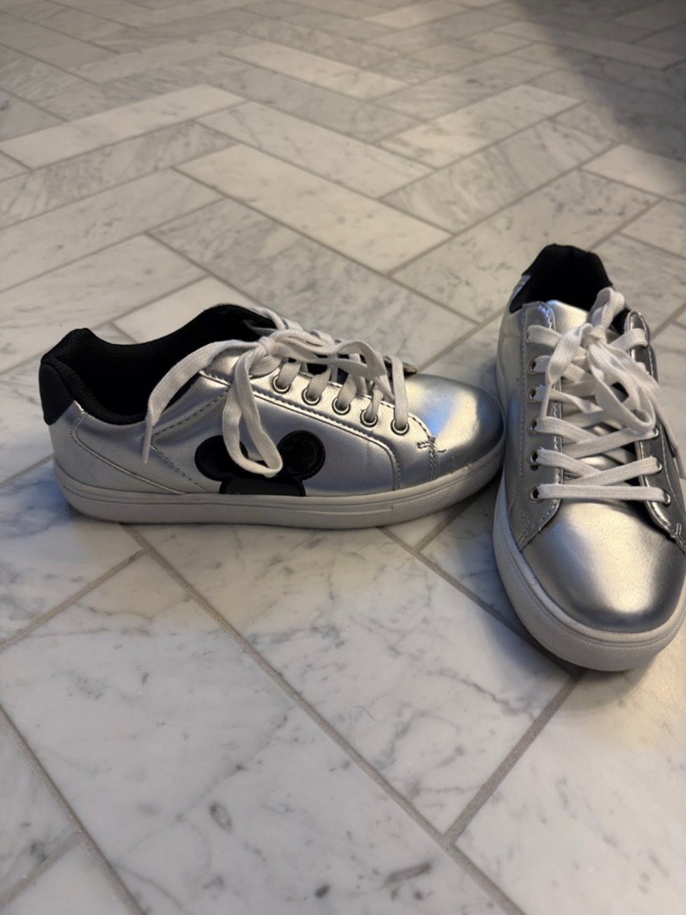 Disney Metallic Silver Women's Casual Lace-Up Sneakers